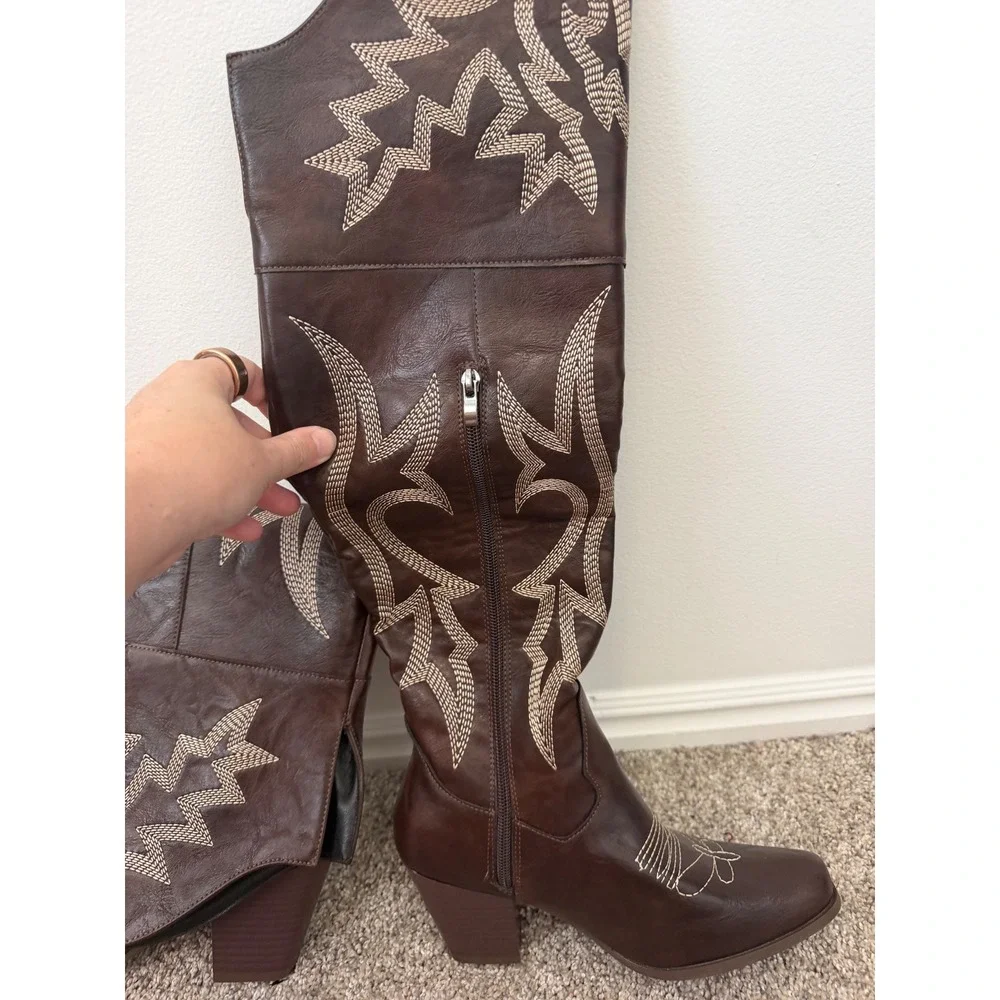 AOSPHIRAYLIAN Women's Knee-High Western Cowgirl Boots – Size 36 – NEW